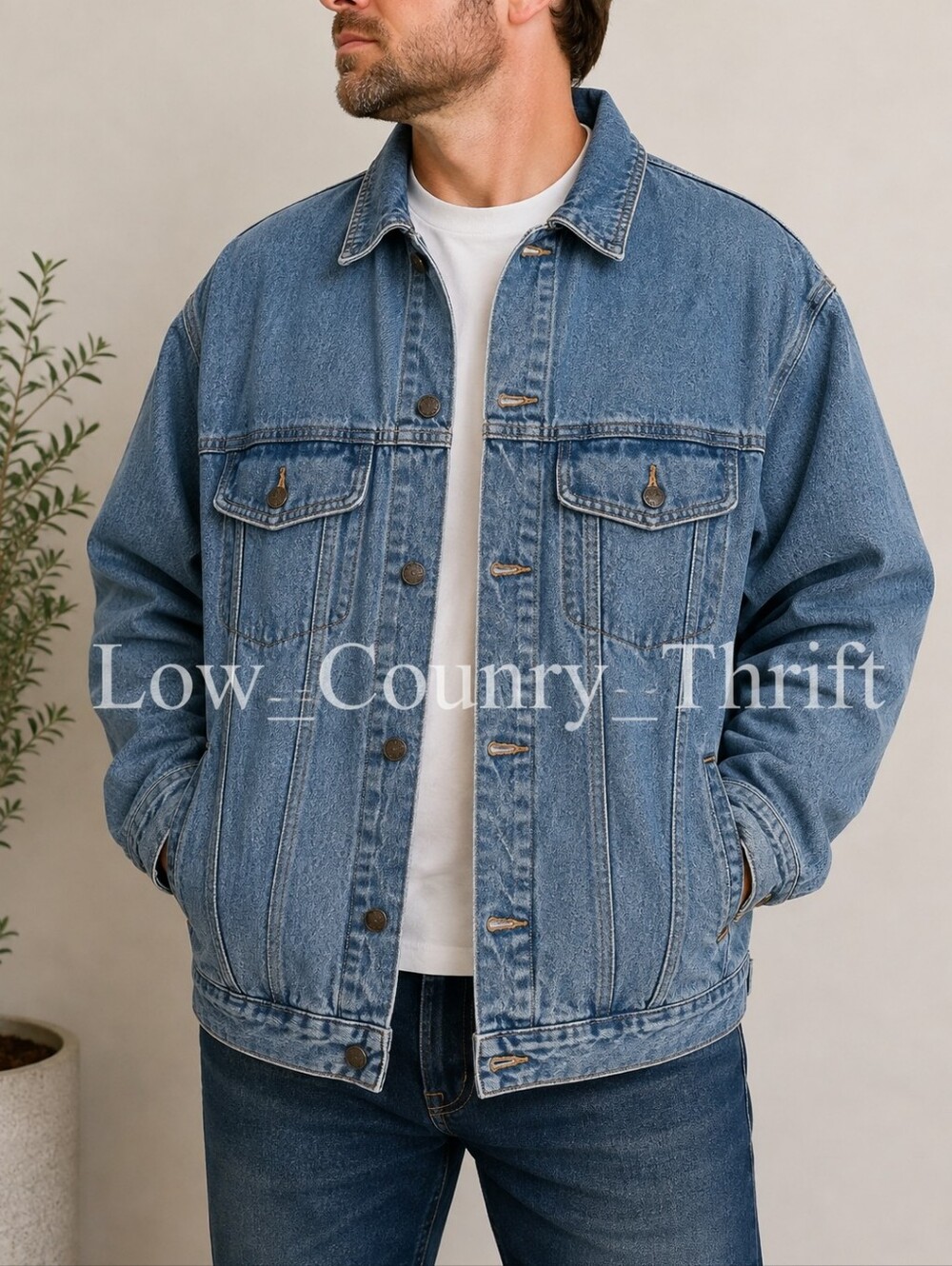 Wrangler Rugged Wear Men's XXL 2XL Indigo Denim Trucker Jacket